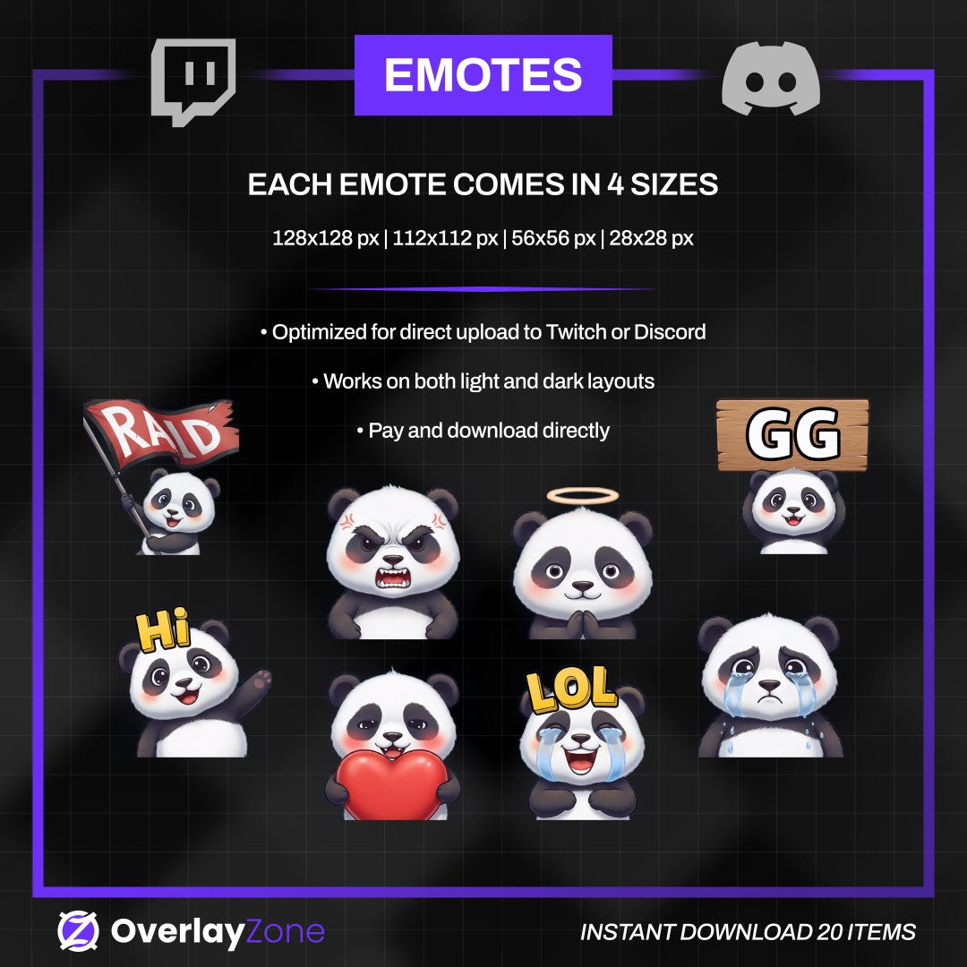 Cute Panda Animated Emotes Pack | 8 Kawaii GIFs & PNGs for Twitch, Discord, YouTube | Sub Badges | Streamer Graphics | Instant Download