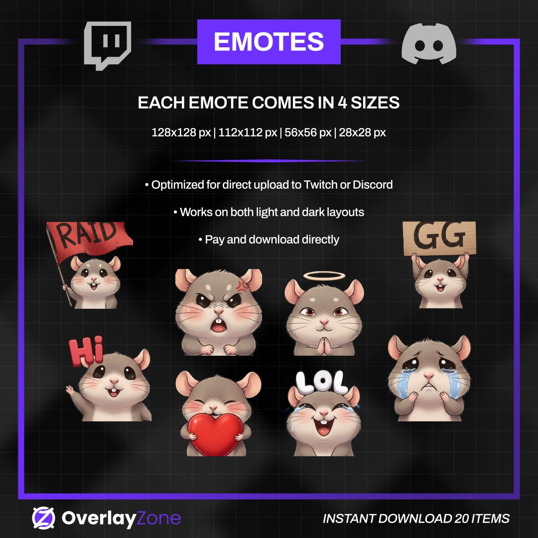 Animated Rat Emotes Pack | 8 Cute GIFs for Twitch, Discord | Kawaii Streamer Graphics, Sub Badges | Instant Digital Download