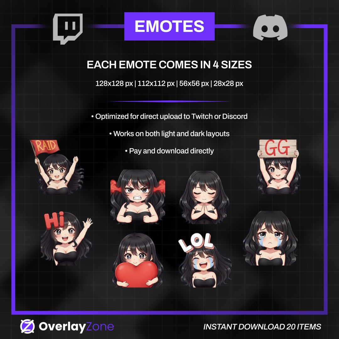 Animated Anime Girl Emotes Pack | 8 Egirl GIFs for Twitch, Kick, Discord | Waifu Graphics, Sub Badges | Instant Digital Download