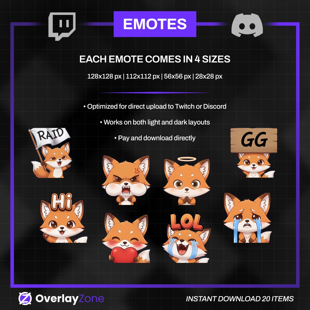 Foxy Animated Emotes Pack | 8 Kawaii Fox GIFs for Twitch, Discord | Cute Streamer Graphics, Sub Badges | Instant Digital Download