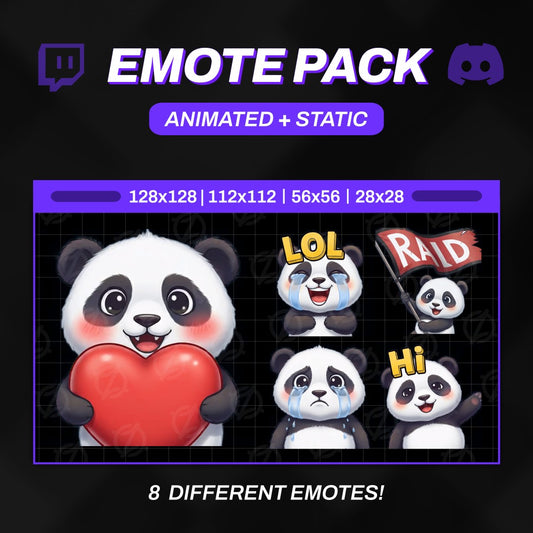 Cute Panda Animated Emotes Pack | 8 Kawaii GIFs & PNGs for Twitch, Discord, YouTube | Sub Badges | Streamer Graphics | Instant Download