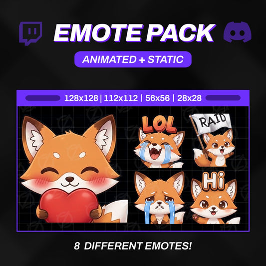 Foxy Animated Emotes Pack | 8 Kawaii Fox GIFs for Twitch, Discord | Cute Streamer Graphics, Sub Badges | Instant Digital Download