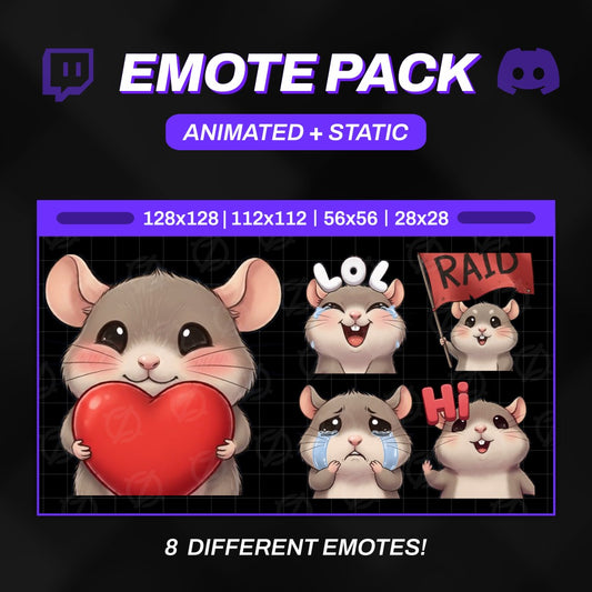 Animated Rat Emotes Pack | 8 Cute GIFs for Twitch, Discord | Kawaii Streamer Graphics, Sub Badges | Instant Digital Download
