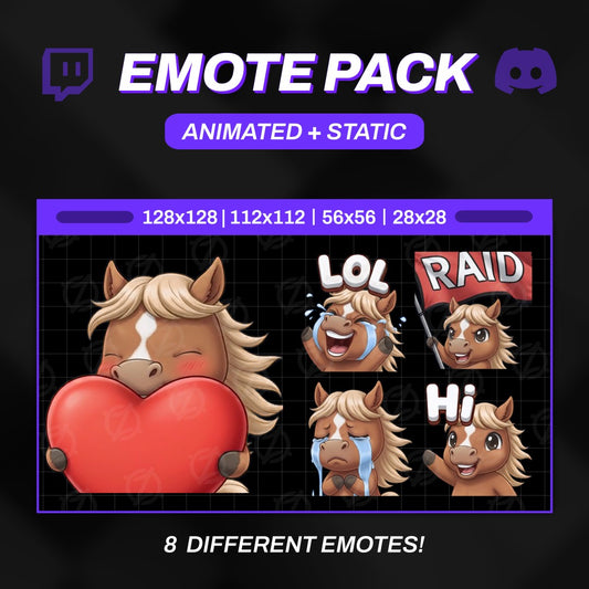 Animated Horse Emotes Pack | 8 Cute Pony GIFs for Twitch, Discord | Kawaii Equestrian Streamer Graphics, Sub Badges | Instant Download