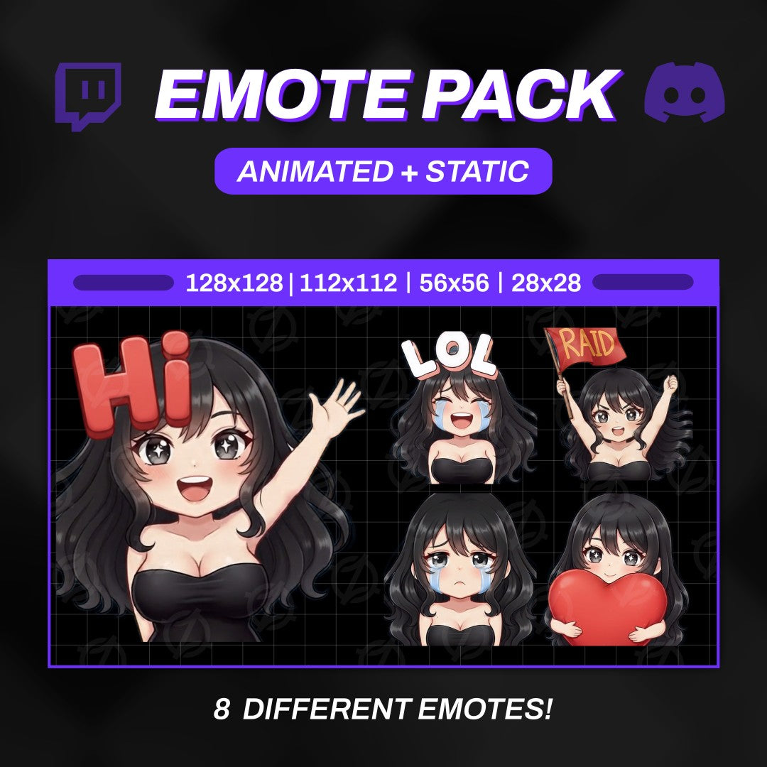 Animated Anime Girl Emotes Pack | 8 Egirl GIFs for Twitch, Kick, Discord | Waifu Graphics, Sub Badges | Instant Digital Download