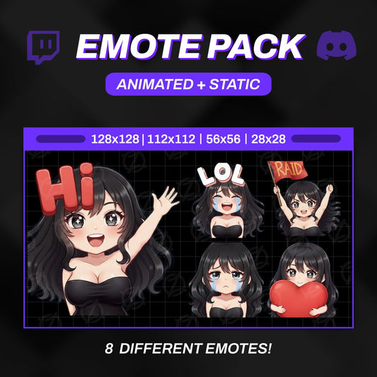 Animated Anime Girl Emotes Pack | 8 Egirl GIFs for Twitch, Kick, Discord | Waifu Graphics, Sub Badges | Instant Digital Download