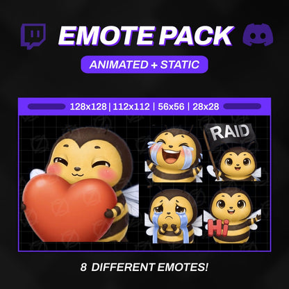 Animated Bee Emotes Pack | 8 Cute Honey Bee GIFs for Twitch, Discord | Kawaii Streamer Graphics, Sub Badges | Instant Digital Download