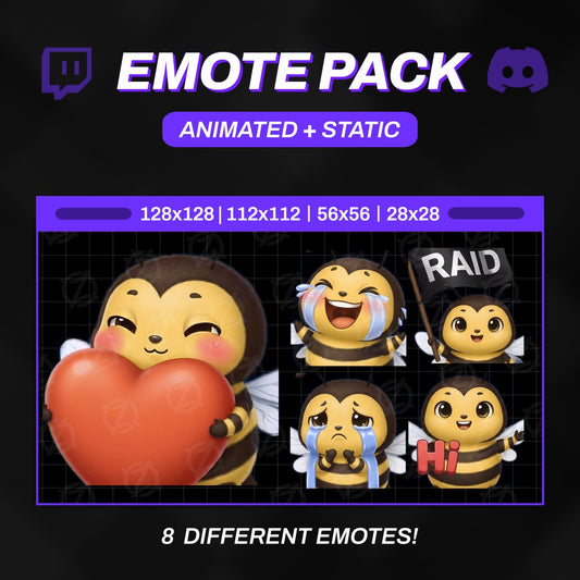 Animated Bee Emotes Pack | 8 Cute Honey Bee GIFs for Twitch, Discord | Kawaii Streamer Graphics, Sub Badges | Instant Digital Download