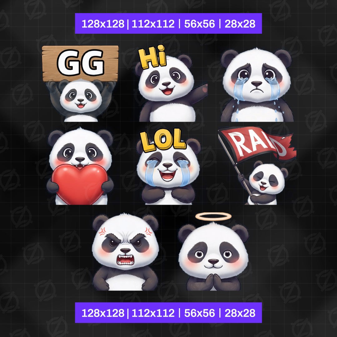 Cute Panda Animated Emotes Pack | 8 Kawaii GIFs & PNGs for Twitch, Discord, YouTube | Sub Badges | Streamer Graphics | Instant Download