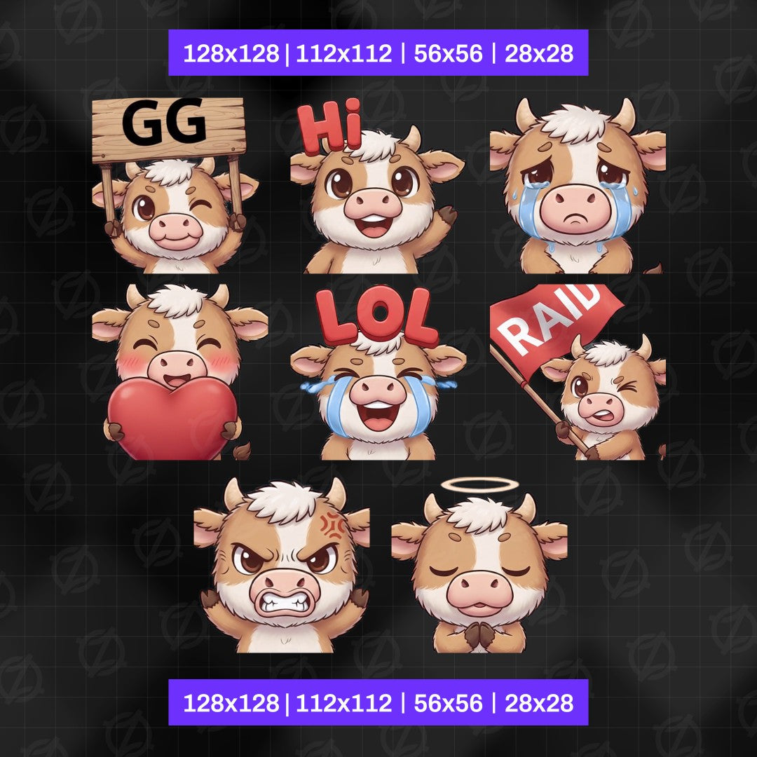Animated Cow Emotes Pack | 8 Cute GIFs for Twitch, Discord | Kawaii Streamer Graphics, Sub Badges | Instant Digital Download