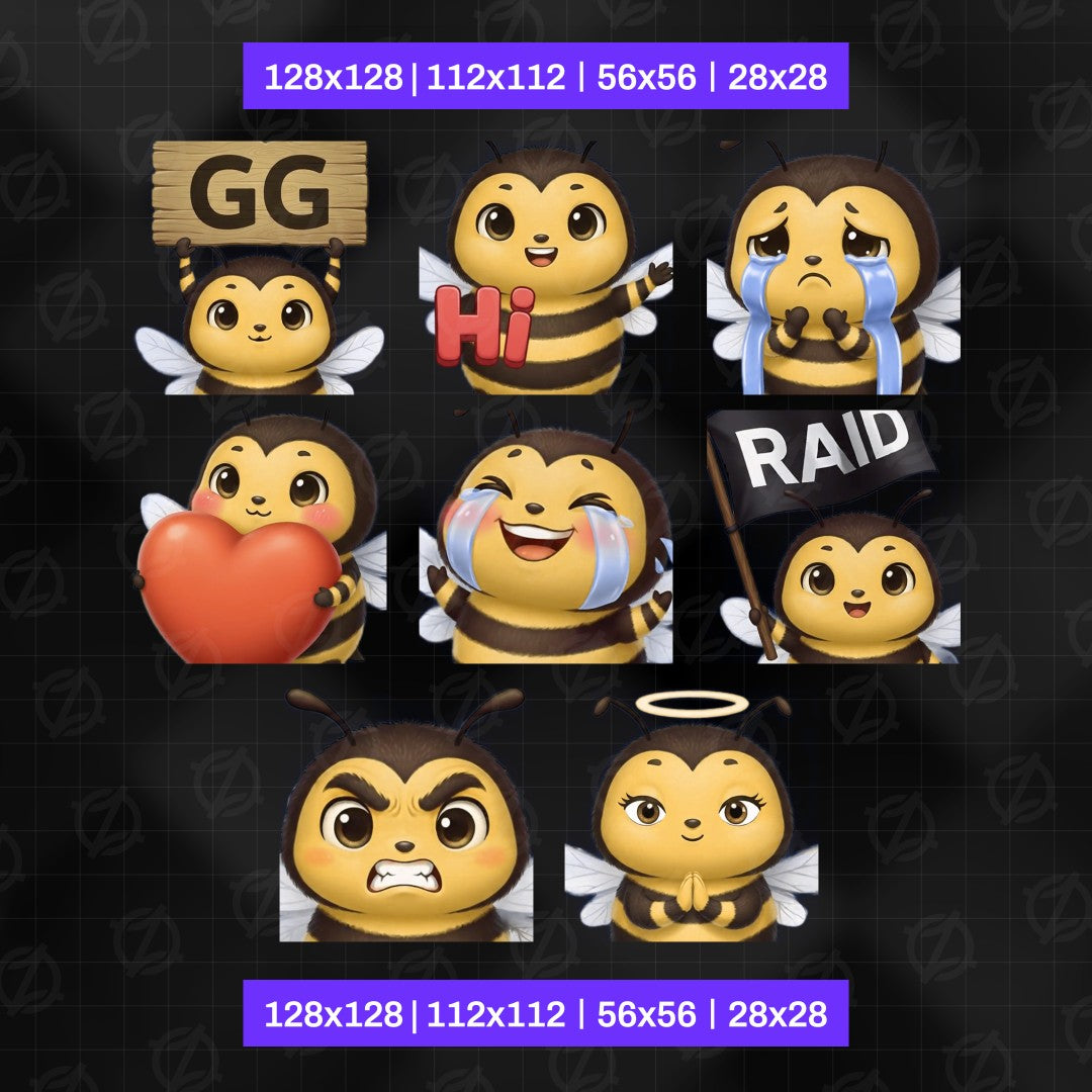 Animated Bee Emotes Pack | 8 Cute Honey Bee GIFs for Twitch, Discord | Kawaii Streamer Graphics, Sub Badges | Instant Digital Download
