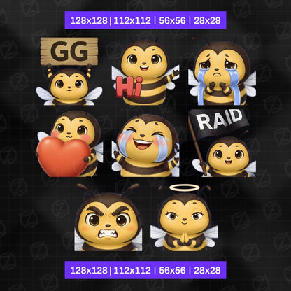 Animated Bee Emotes Pack | 8 Cute Honey Bee GIFs for Twitch, Discord | Kawaii Streamer Graphics, Sub Badges | Instant Digital Download