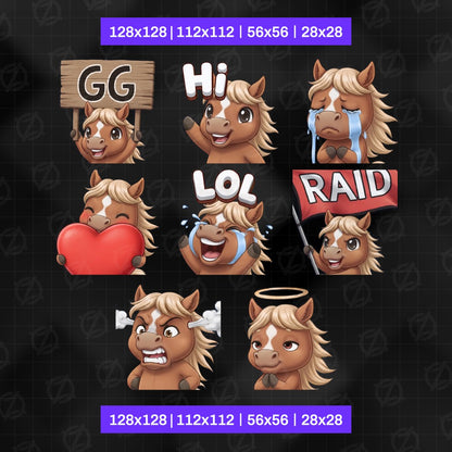 Animated Horse Emotes Pack | 8 Cute Pony GIFs for Twitch, Discord | Kawaii Equestrian Streamer Graphics, Sub Badges | Instant Download