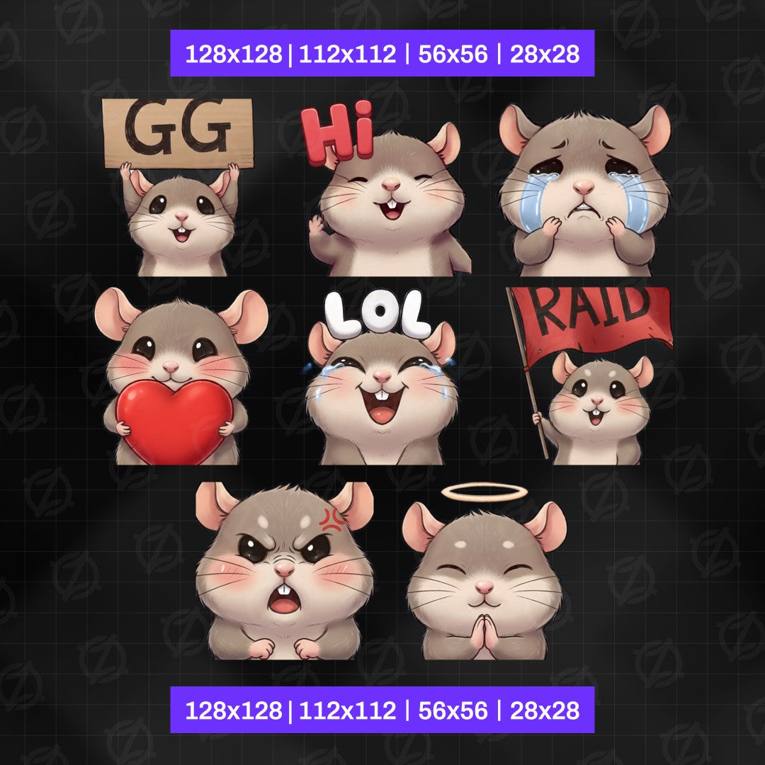 Animated Rat Emotes Pack | 8 Cute GIFs for Twitch, Discord | Kawaii Streamer Graphics, Sub Badges | Instant Digital Download