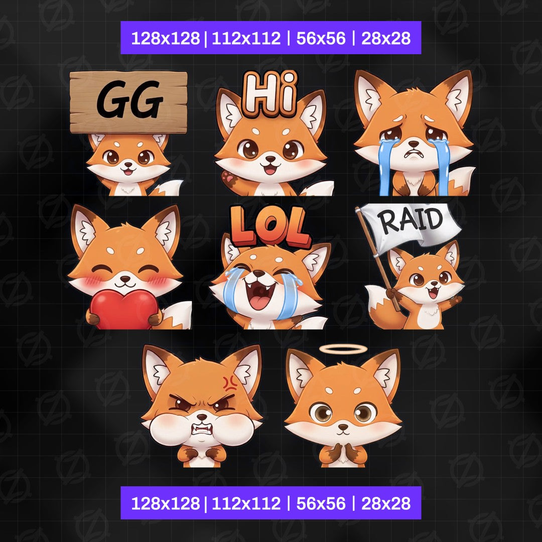 Foxy Animated Emotes Pack | 8 Kawaii Fox GIFs for Twitch, Discord | Cute Streamer Graphics, Sub Badges | Instant Digital Download