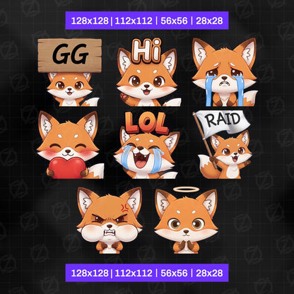 Foxy Animated Emotes Pack | 8 Kawaii Fox GIFs for Twitch, Discord | Cute Streamer Graphics, Sub Badges | Instant Digital Download