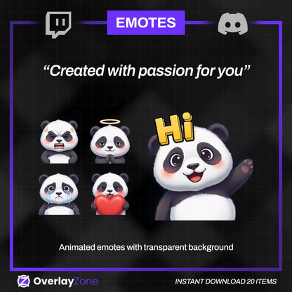 Cute Panda Animated Emotes Pack | 8 Kawaii GIFs & PNGs for Twitch, Discord, YouTube | Sub Badges | Streamer Graphics | Instant Download