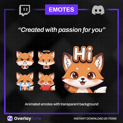 Foxy Animated Emotes Pack | 8 Kawaii Fox GIFs for Twitch, Discord | Cute Streamer Graphics, Sub Badges | Instant Digital Download