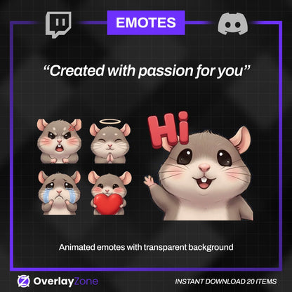 Animated Rat Emotes Pack | 8 Cute GIFs for Twitch, Discord | Kawaii Streamer Graphics, Sub Badges | Instant Digital Download