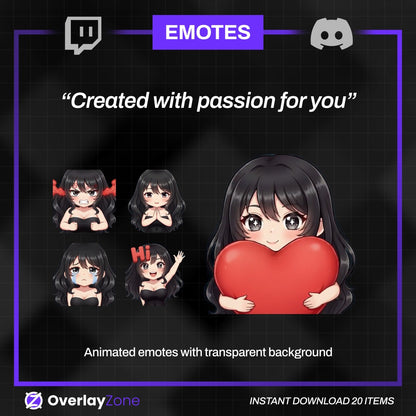 Animated Anime Girl Emotes Pack | 8 Egirl GIFs for Twitch, Kick, Discord | Waifu Graphics, Sub Badges | Instant Digital Download