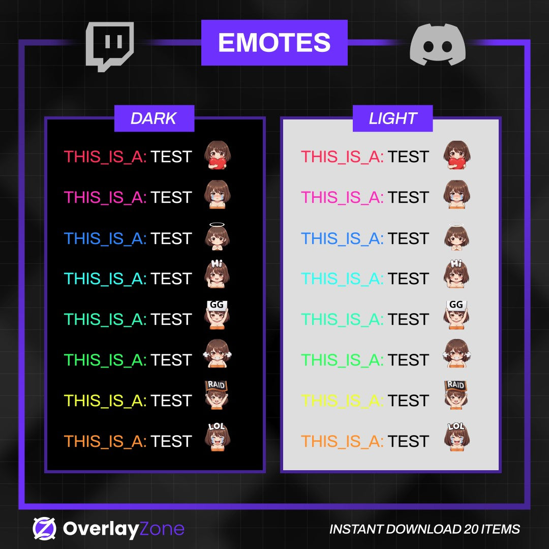 Animated Brown Hair Anime Girl Emotes | 8 Cute Waifu GIFs for Twitch, Kick, Discord | Egirl Graphics, Sub Badges | Instant Download