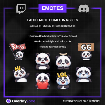 Cute Panda Animated Emotes Pack | 8 Kawaii GIFs & PNGs for Twitch, Discord, YouTube | Sub Badges | Streamer Graphics | Instant Download