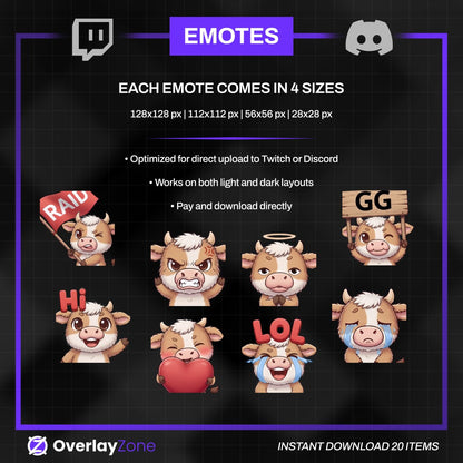 Animated Cow Emotes Pack | 8 Cute GIFs for Twitch, Discord | Kawaii Streamer Graphics, Sub Badges | Instant Digital Download